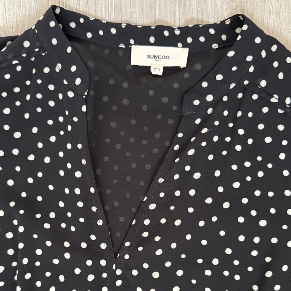 SUNCOO Black and White Polka Dot Mini Dress Small - Picture 6 of 12